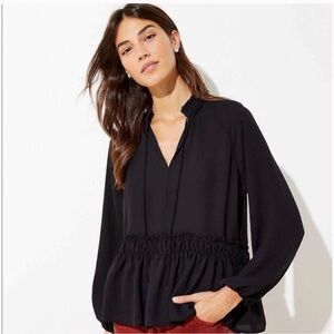 LOFT peplum smocked tie blouse